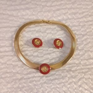 Monet Gold and Red Necklace Set